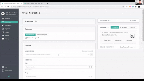 Automatically include text, keywords, and images on your push notifications