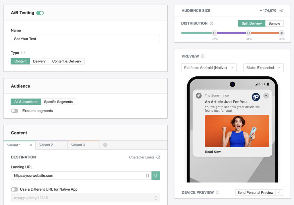 Pushly - Set up A/B tests for your notifications